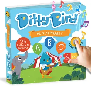 Ditty Bird Interactive ABC Learning | Alphabet Board Books for Toddlers 1-3 with 26 Buttons | Speech Therapy Toys | A- Z Sensory Book for Nursery | Sturdy Toddler Books with Sound for 1 - 3 Year Olds