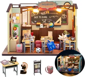 DIY Miniature Dollhouse Kit Back to School House Wooden Miniatures House Crafts DIY Model Kits Christmas Birthday Gifts for Men and Women Friend (Without Dust Cover)