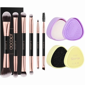Docolor Makeup Brushes Cleaner Set Solid Soap Cleanser with Color Removal Sponge 6Pcs Double Ended Eyeshadow Brush