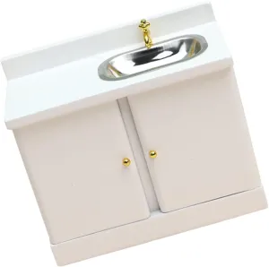 Doll House Kitchen Sink with Cabinet Realistic Design for Miniature Home Decor and Photo Props Adorable Dollhouse Accessory