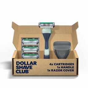 Dollar Shave Club | Acne Friendly Shave Set | 4 Refill Cartridges with Sliptech(TM) Guardbar, 1 Handle, 1 Razor Cover