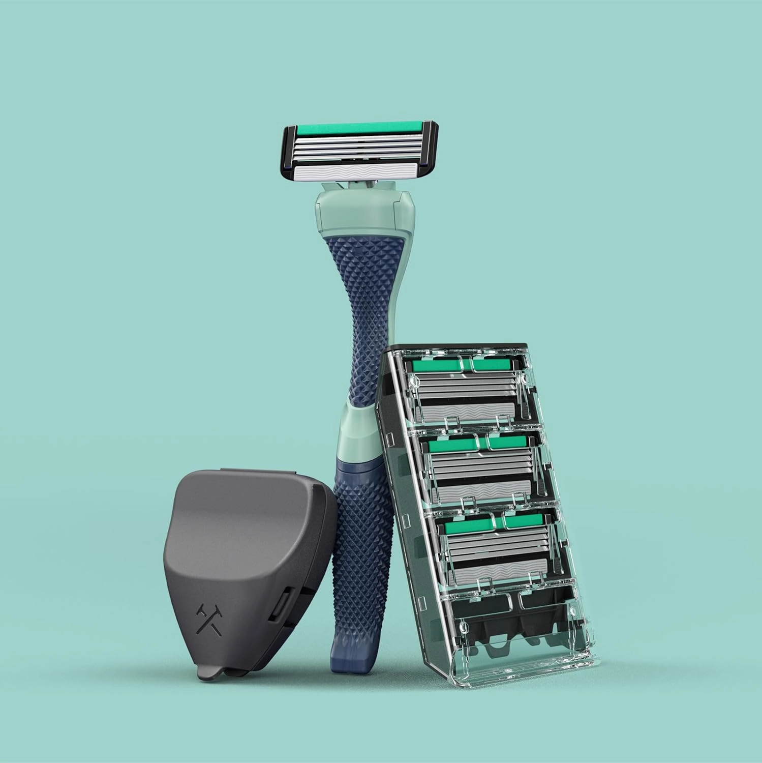 Dollar Shave Club | Acne Friendly Shave Set | 4 Refill Cartridges with Sliptech(TM) Guardbar, 1 Handle, 1 Razor Cover