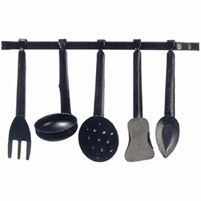 Dollhouse Miniature Set of 5 Kitchen Utensils Black