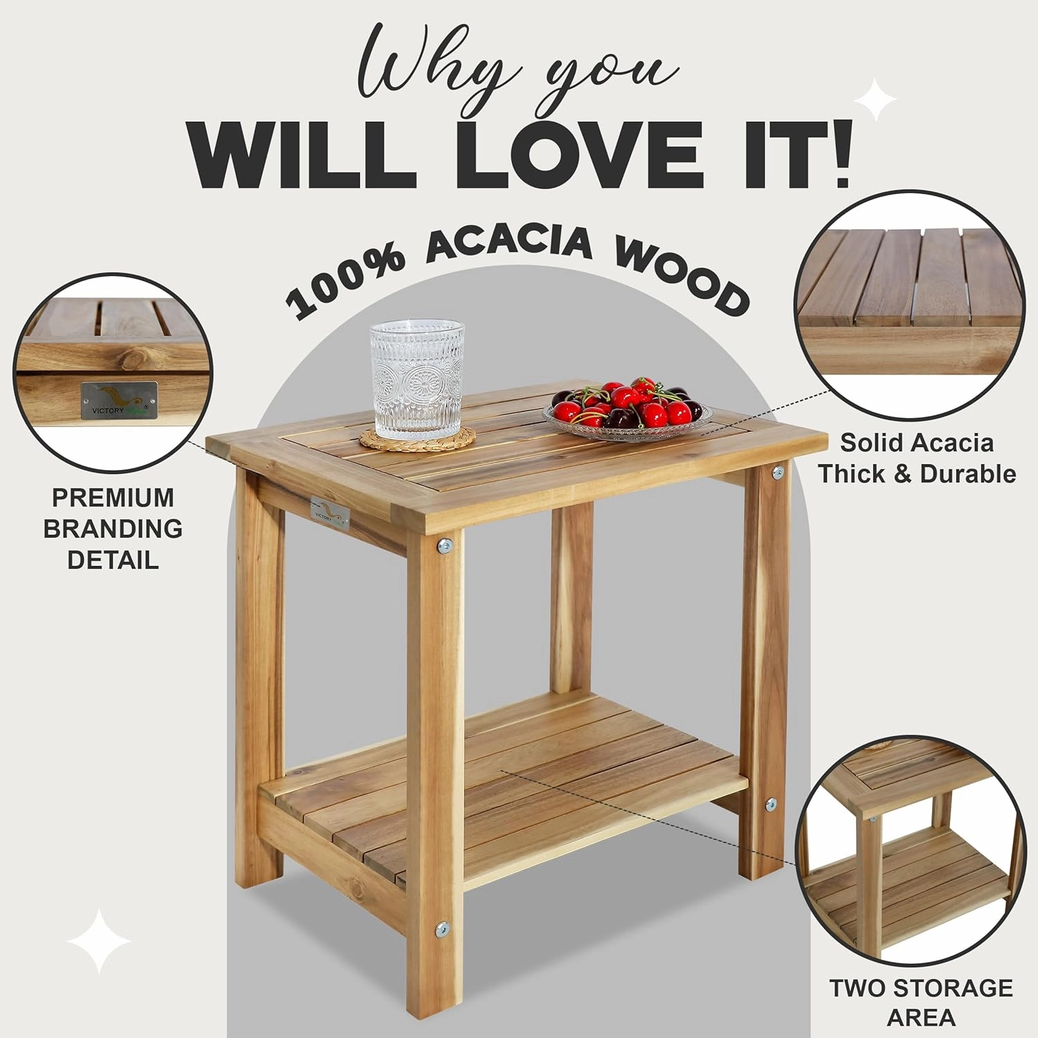 Double Adirondack Side Table, Weather-Resistant Rectangular End Table for Patio, Garden, Lawn, and Living Room. Ideal as a Stylish Indoor and Outdoor Side Table Companion, Light Natural