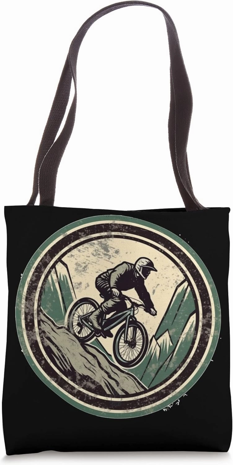 Downhill Mountain Bike drawing vintage MTB Biking Tote Bag