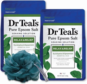 Dr Teal Eucalyptus Epsom Salt for Soaking 3lb (2 Pack) & Variety Junction Bath Sponge (1), Bulk Epsom Salt Bath Soak, Eucalyptus Foot Soak