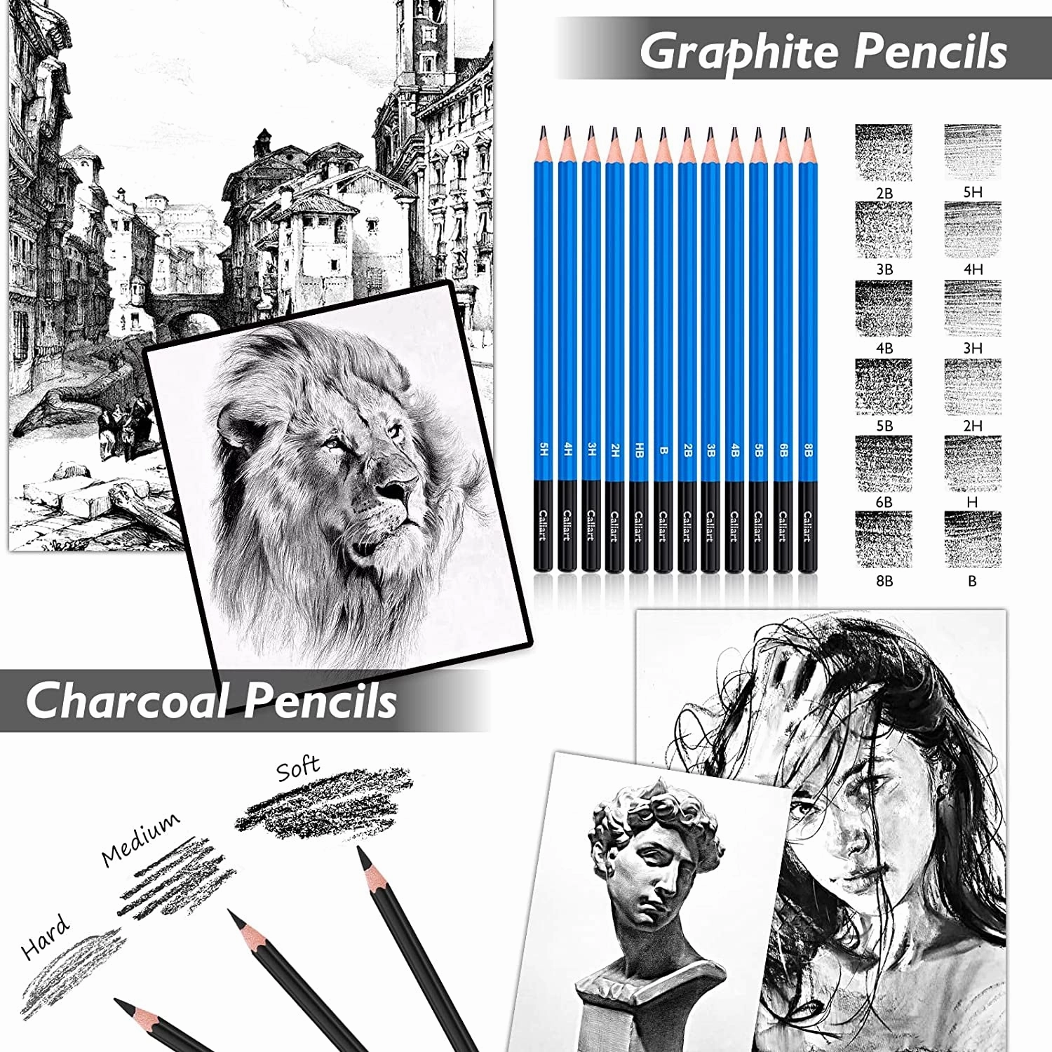 Drawing Supplies, Art Set Sketching Kit with 100 Sheets 3-Color Sketch Book, Graphite Colored Charcoal Watercolor & Metallic Pencils, Gifts for Artists Adults Teens Kids, 176PCS