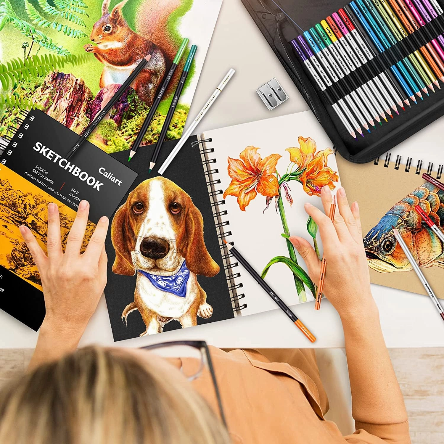 Drawing Supplies, Art Set Sketching Kit with 100 Sheets 3-Color Sketch Book, Graphite Colored Charcoal Watercolor & Metallic Pencils, Gifts for Artists Adults Teens Kids, 176PCS