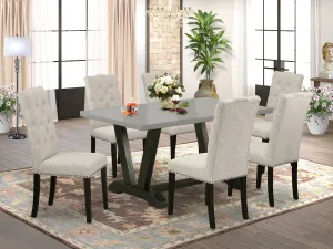 East West Furniture V696EL635-7 7 Piece Kitchen Table & Chairs Set Consist of a Rectangle Dining Table with V-Legs and 6 Doeskin Linen Fabric Parson Chairs, 36x60 Inch, Multi-Color