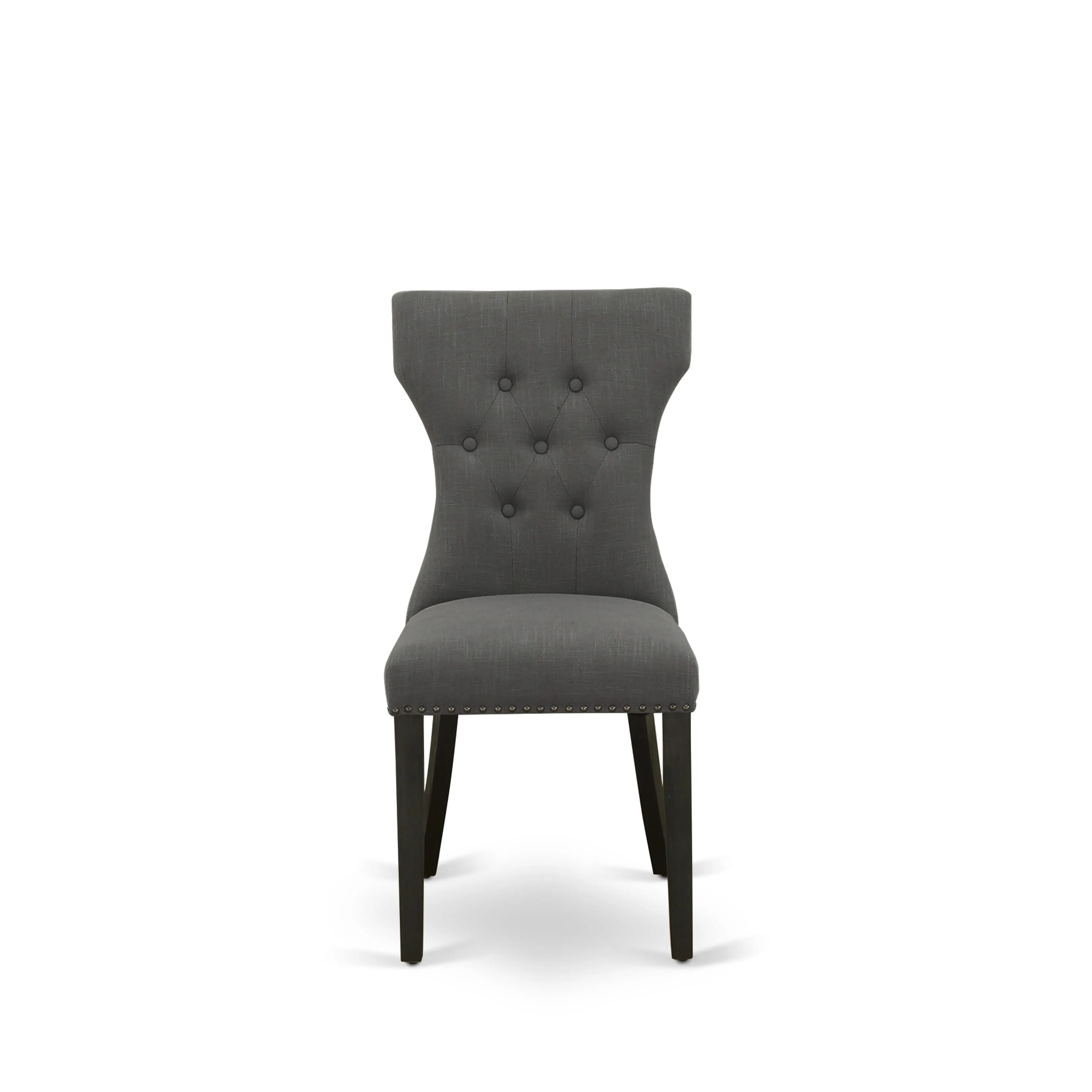 East West Furniture X627GA650-7 7 Piece Dining Room Furniture Set Consist of a Rectangle Dining Table with X-Legs and 6 Dark Gotham Linen Fabric Parson Chairs