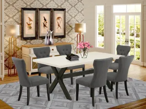 East West Furniture X627GA650-7 7 Piece Dining Room Furniture Set Consist of a Rectangle Dining Table with X-Legs and 6 Dark Gotham Linen Fabric Parson Chairs