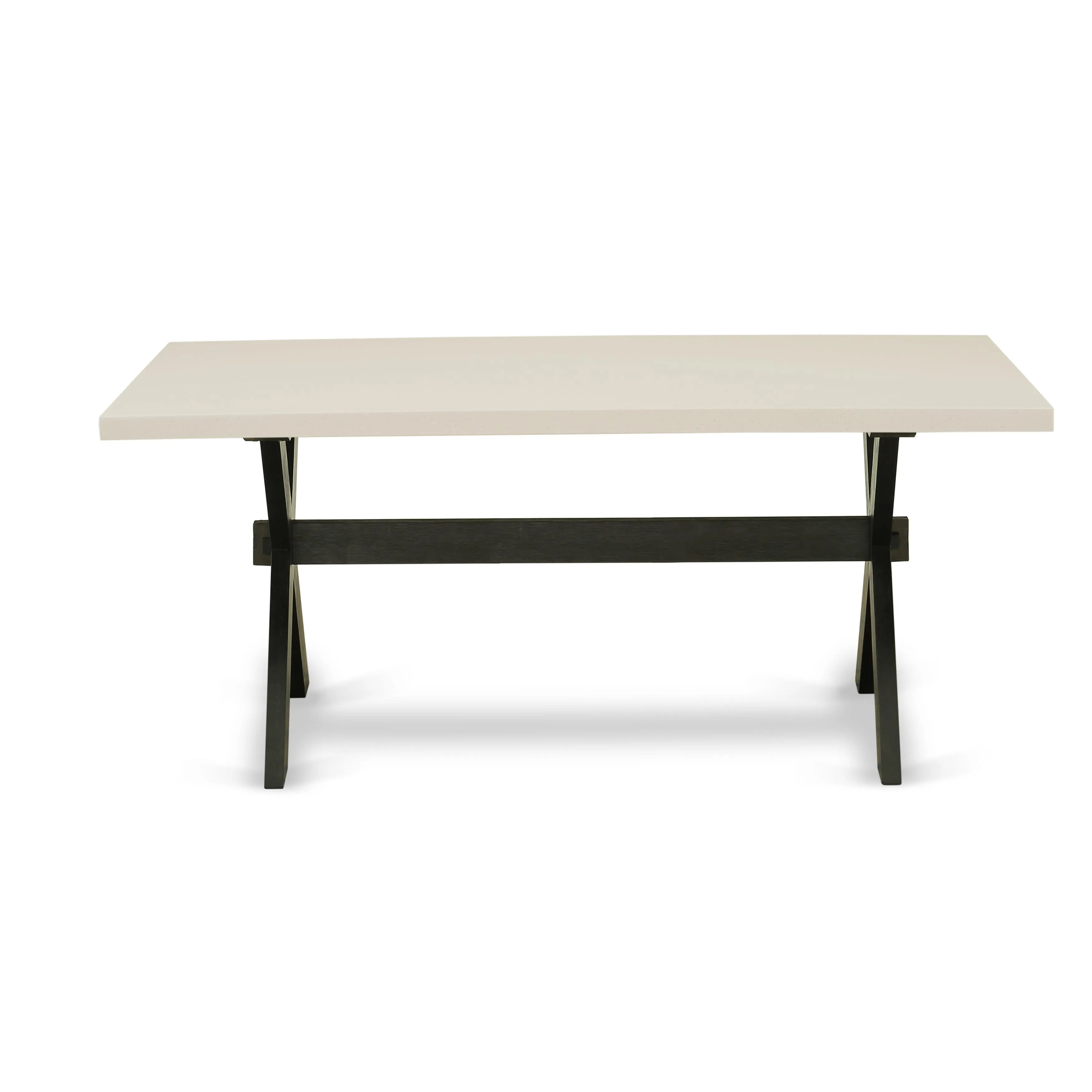 East West Furniture X627GA650-7 7 Piece Dining Room Furniture Set Consist of a Rectangle Dining Table with X-Legs and 6 Dark Gotham Linen Fabric Parson Chairs