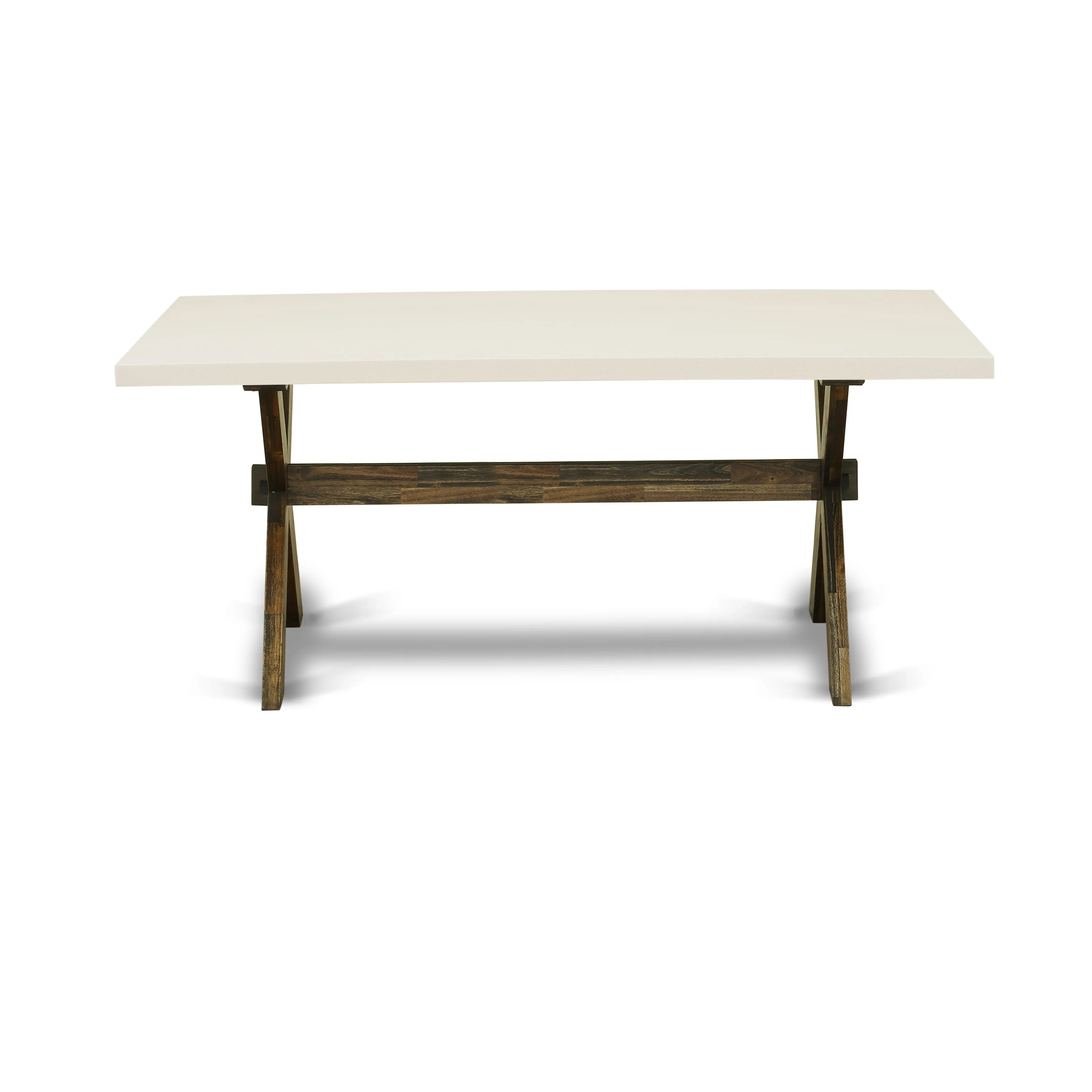 East West Furniture X727FL716-9 9 Piece Modern Dining Table Set Includes a Rectangle Wooden Table with X-Legs and 8 Dark Khaki Linen Fabric Parsons Dining Chairs