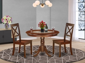 East West Furniture HLBO3-MAH-W 3 Piece Dining Room Furniture Set Contains a Round Kitchen Table with Pedestal and 2 Dining Chairs, 42x42 Inch, Mahogany
