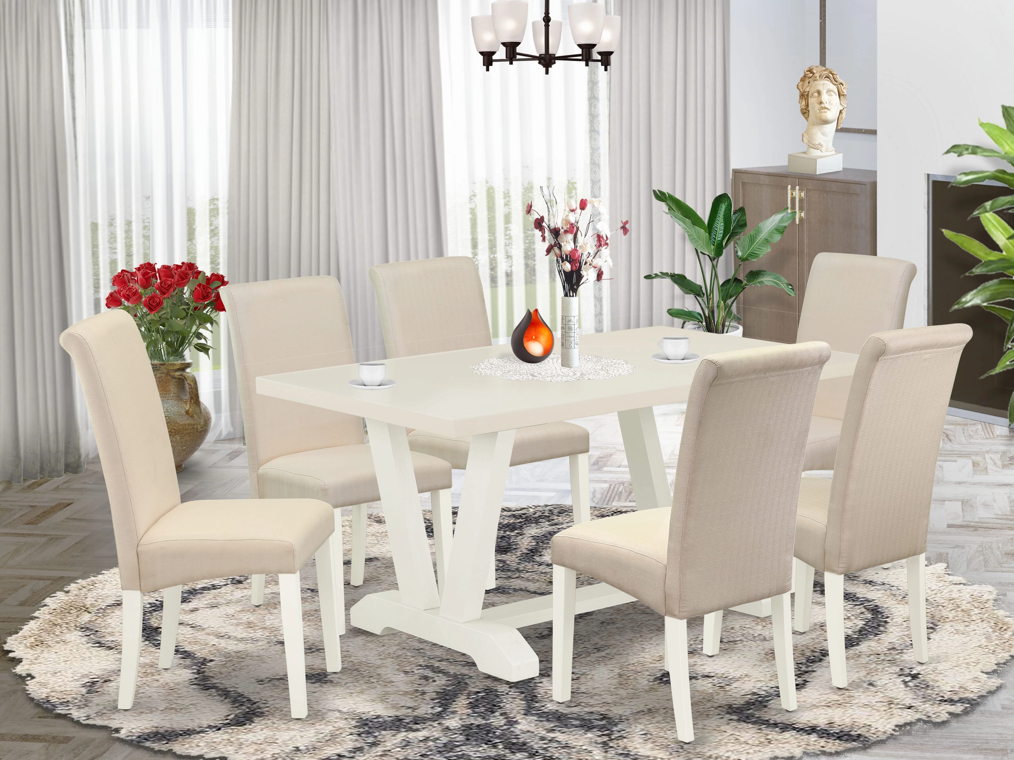 East West Furniture V026Ba201-7 - 7-Piece Kitchen Set - 6 Kitchen Parson Chair and a Dinner Table Hardwood Frame