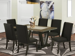 East West Furniture V676FL624-7 7 Piece Kitchen Table Set Consist of a Rectangle Dining Table with V-Legs and 6 Black Linen Fabric Parson Dining Room Chairs, 36x60 Inch, Multi-Color