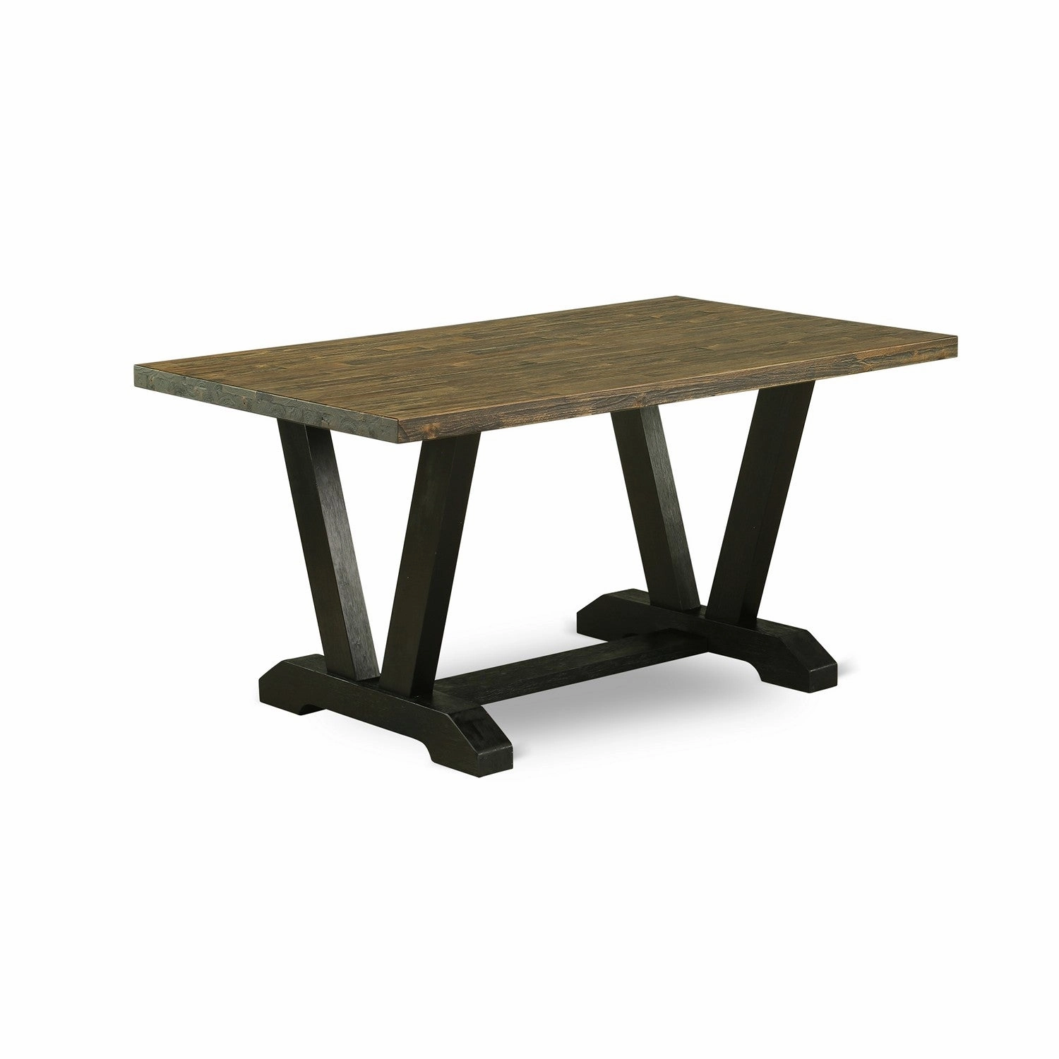 East West Furniture V676FL624-7 7 Piece Kitchen Table Set Consist of a Rectangle Dining Table with V-Legs and 6 Black Linen Fabric Parson Dining Room Chairs, 36x60 Inch, Multi-Color