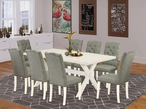 East West Furniture X027EL207-9 9 Piece Kitchen Table & Chairs Set Includes a Rectangle Dining Room Table with X-Legs and 8 Gray Linen Fabric Parson Dining Chairs