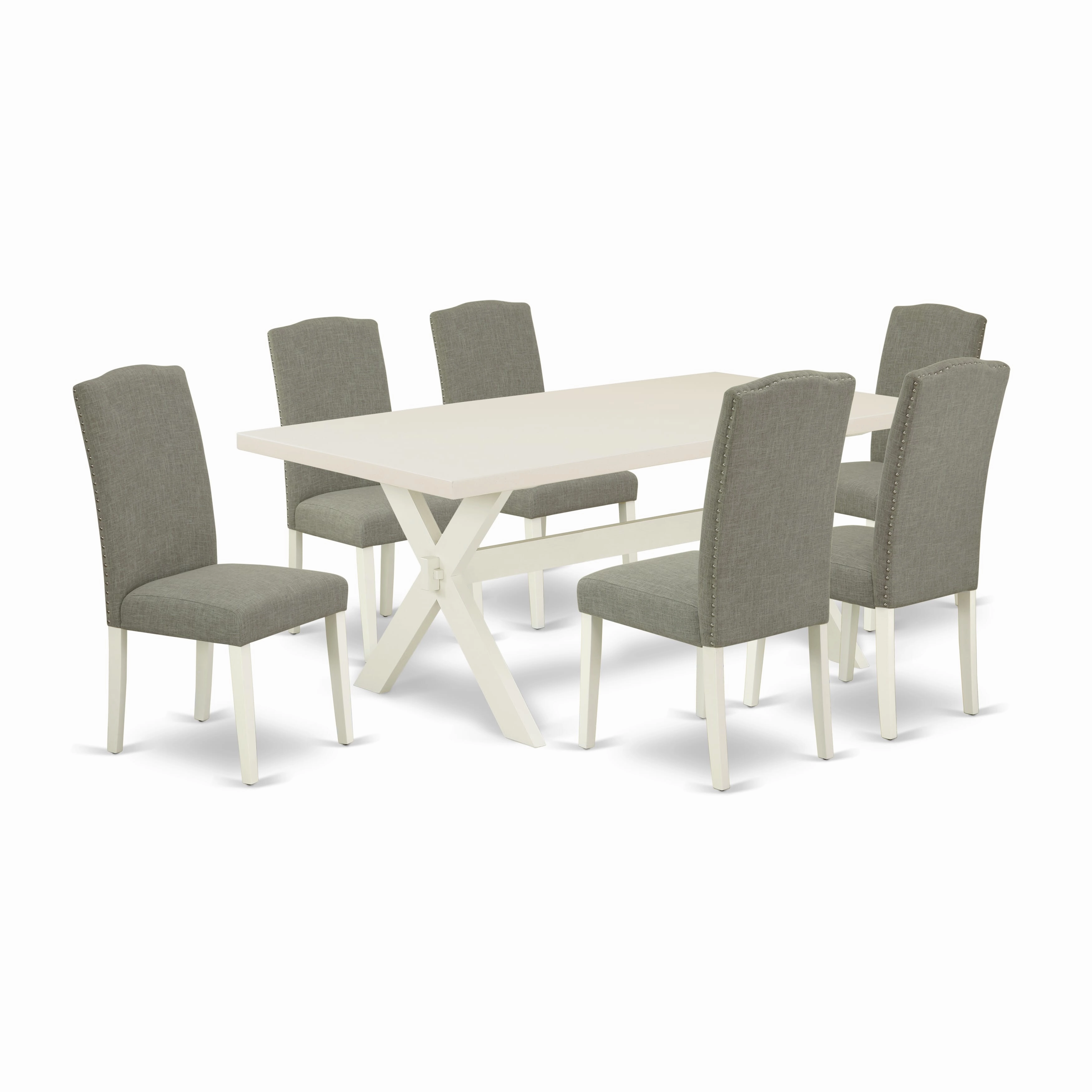East West Furniture X027EN206-7 7 Piece Dining Room Furniture Set Consist of a Rectangle Dining Table with X-Legs and 6 Dark Shitake Linen Fabric Parsons Chairs