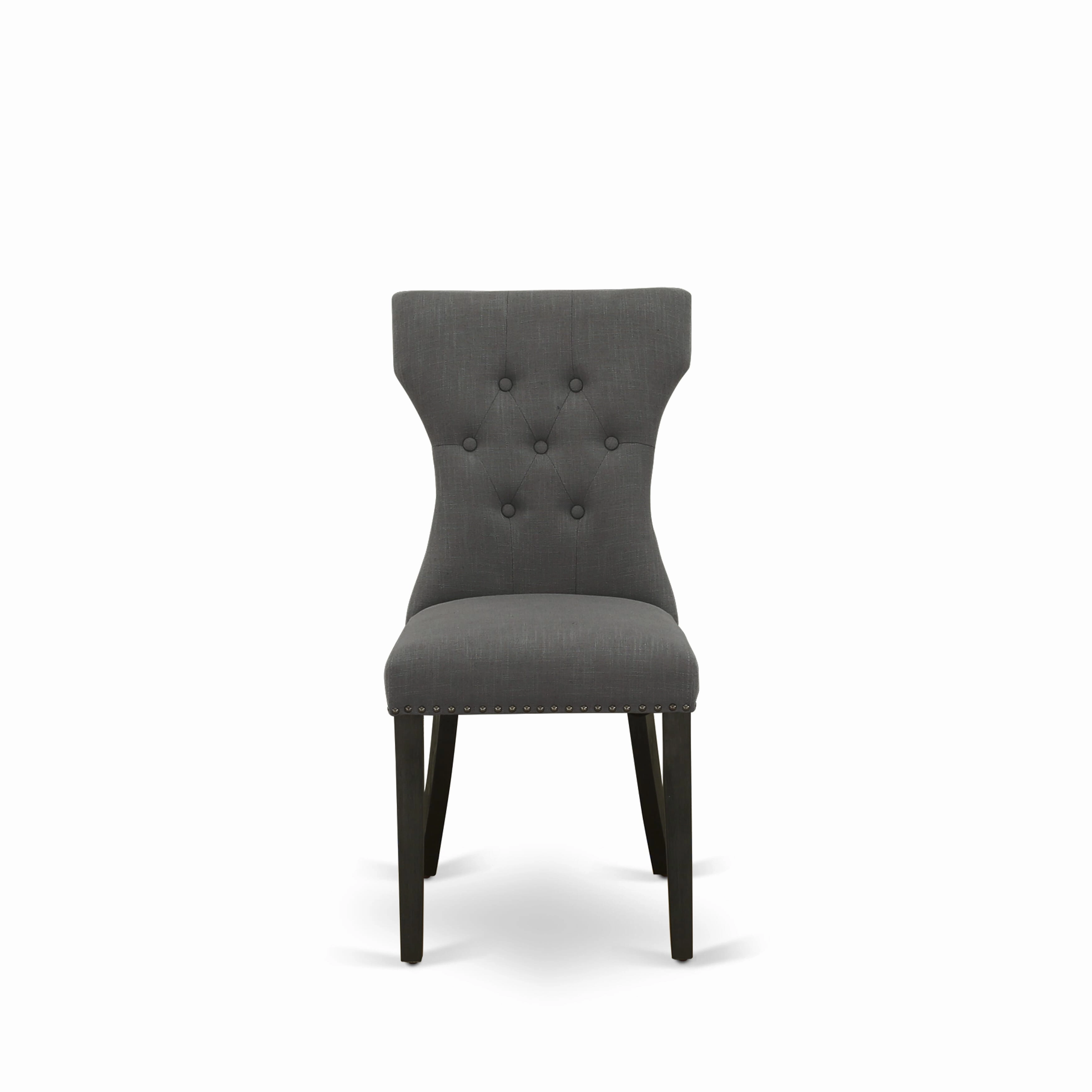 East West Furniture X626GA650-7 7 Piece Modern Dining Table Set Consist of a Rectangle Wooden Table with X-Legs and 6 Dark Gotham Linen Fabric Parson Dining Chairs