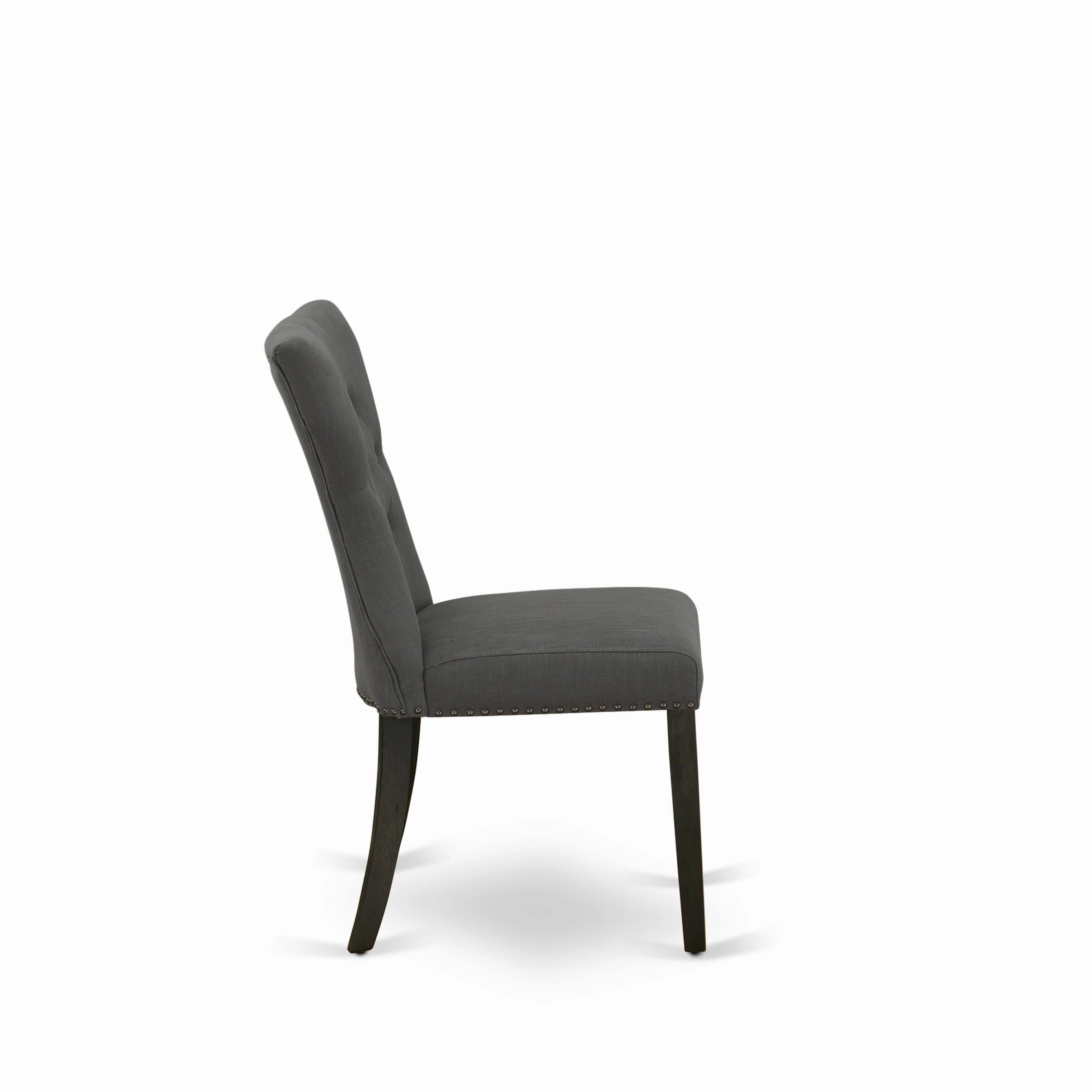 East West Furniture X626GA650-7 7 Piece Modern Dining Table Set Consist of a Rectangle Wooden Table with X-Legs and 6 Dark Gotham Linen Fabric Parson Dining Chairs