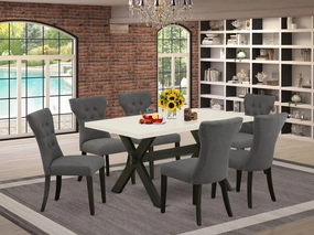 East West Furniture X626GA650-7 7 Piece Modern Dining Table Set Consist of a Rectangle Wooden Table with X-Legs and 6 Dark Gotham Linen Fabric Parson Dining Chairs