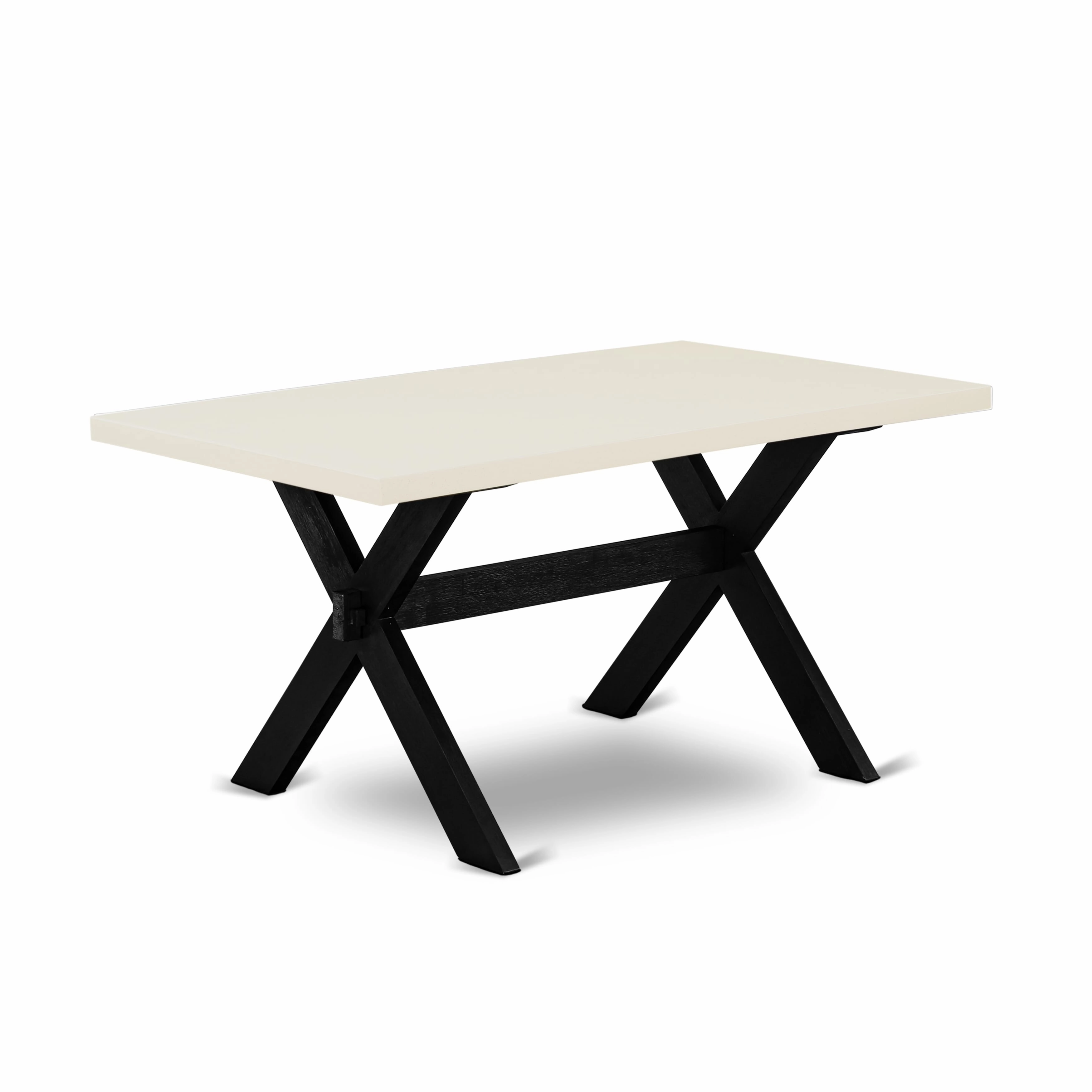 East West Furniture X626GA650-7 7 Piece Modern Dining Table Set Consist of a Rectangle Wooden Table with X-Legs and 6 Dark Gotham Linen Fabric Parson Dining Chairs