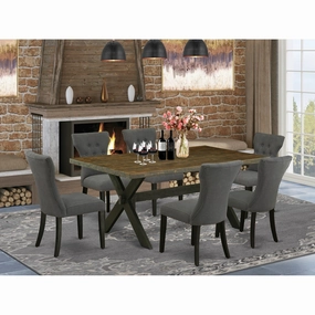East West Furniture X677GA650-7 7 Piece Dinette Set Consist of a Rectangle Dining Table with X-Legs and 6 Dark Gotham Linen Fabric Parson Dining Room Chairs, 40x72 Inch, Multi-Color