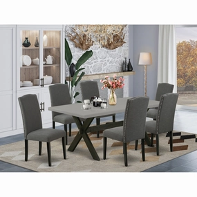 East West Furniture X697EN120-7 7 Piece Dining Room Furniture Set Consist of a Rectangle Dining Table with X-Legs and 6 Dark Gotham Linen Fabric Upholstered Chairs, 40x72 Inch, Multi-Color