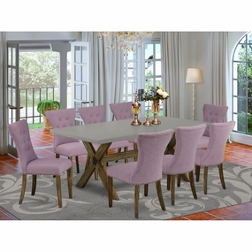 East West Furniture X797GA740-9 9 Piece Dining Room Furniture Set Includes a Rectangle Dining Table with X-Legs and 8 Dahlia Linen Fabric Parsons Chairs, 40x72 Inch, Multi-Color