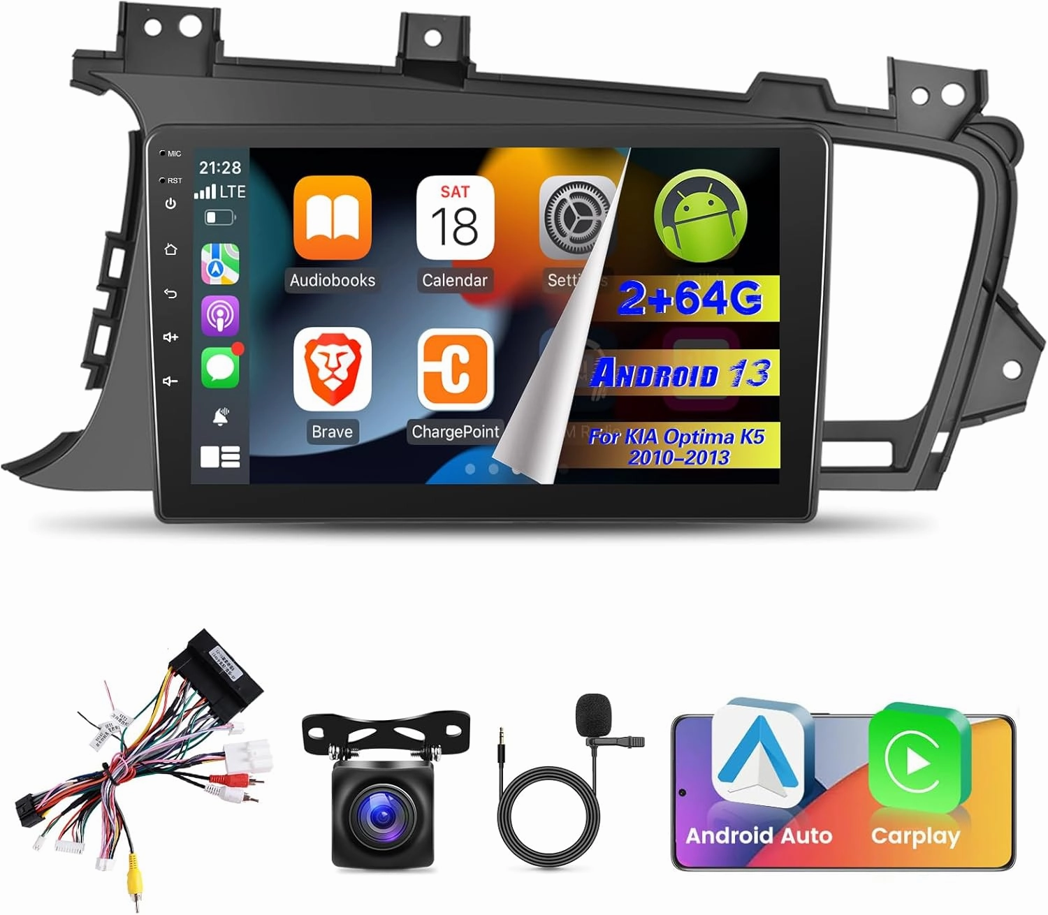 EKAT [2 64G] Car Radio for KIA Optima K5 2010-2013, 9 inch Android 13 Touch Screen KIA K5 Stereo, Carplay/Android Auto/Hi-Fi Audio/SWC/Bluetooth/2.5D Screen