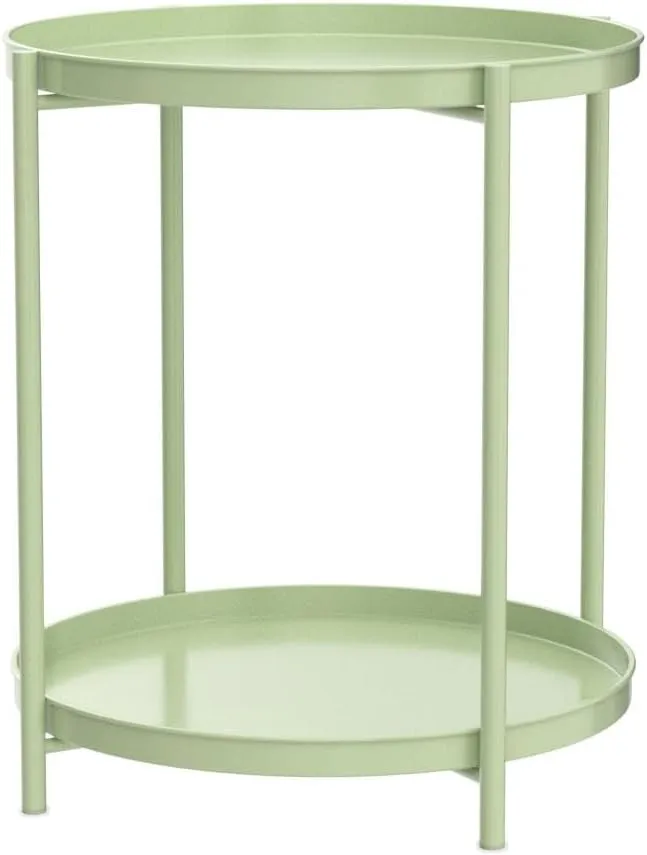 EKNITEY 2 Tier End Table - Metal Side Table Waterproof Small Sofa Coffee Side Tables Bedroom Indoor Outdoor with Removable Tray for Living Room Bedroom Balcony and Office (Atrovirens)