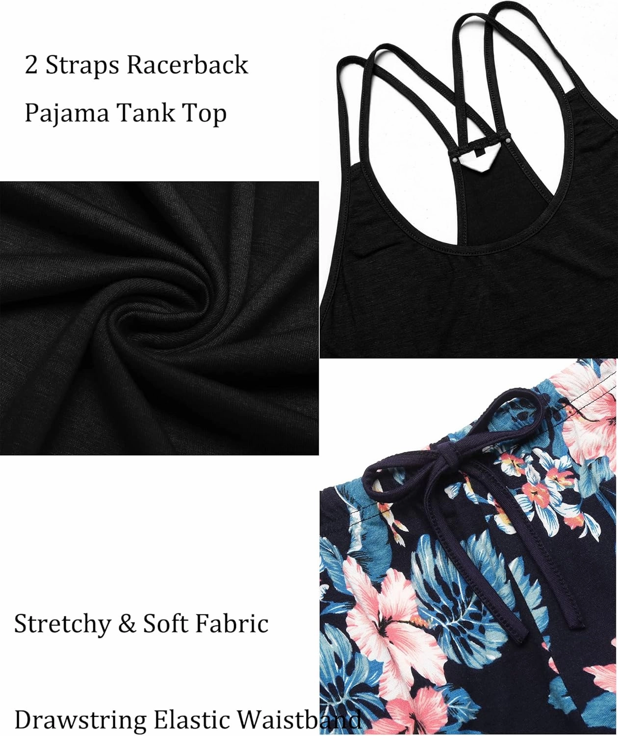 Ekouaer Womens Cami Pajama Set Sleeveless Racerback Tank Top Pjs Soft Sleepwear