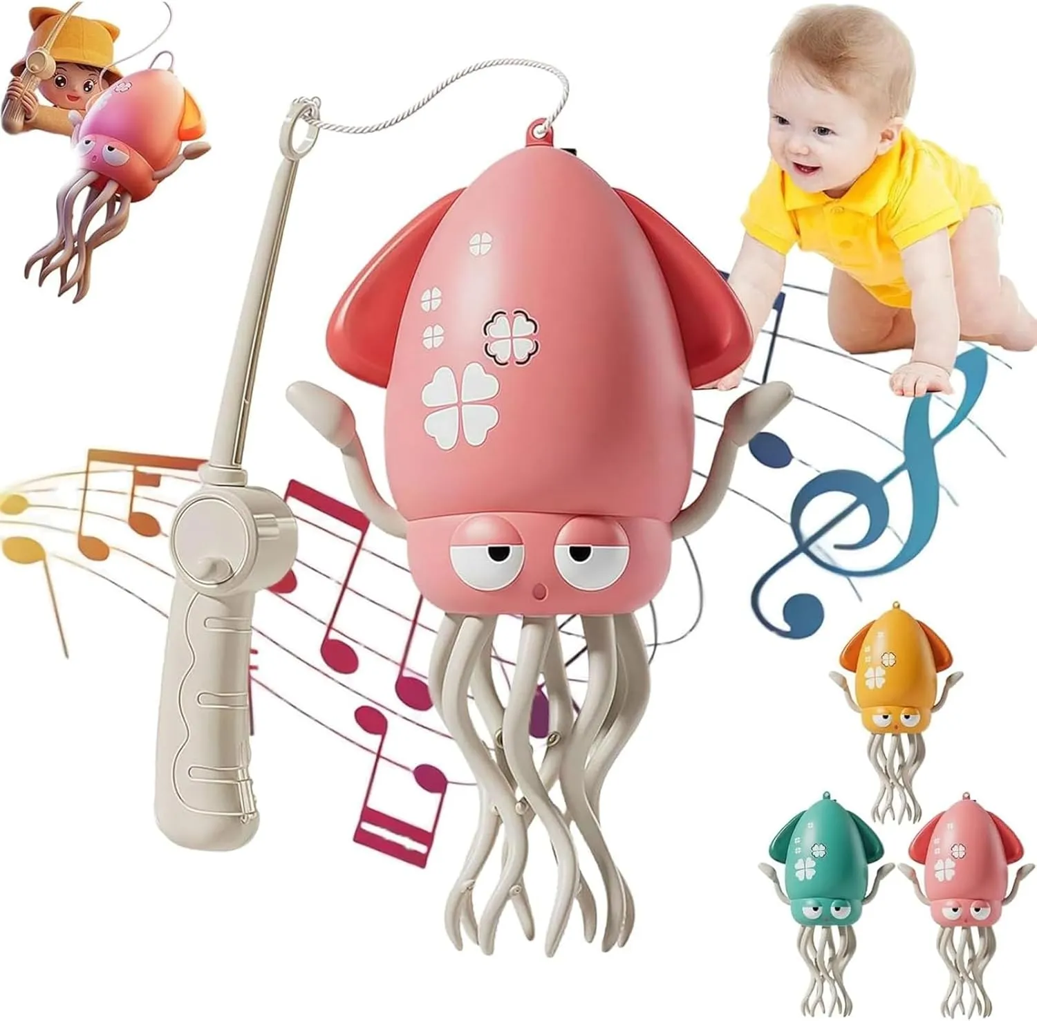 Electric Dancing Octopus Toy, Crawling Dancing Automatic Obstacle Avoidance Octopus Sensor Toy, with Led Lights & Music, Smart-tentacle Self-navigating Robotic Pet Toys for Indoor Cat Dog(Pink)
