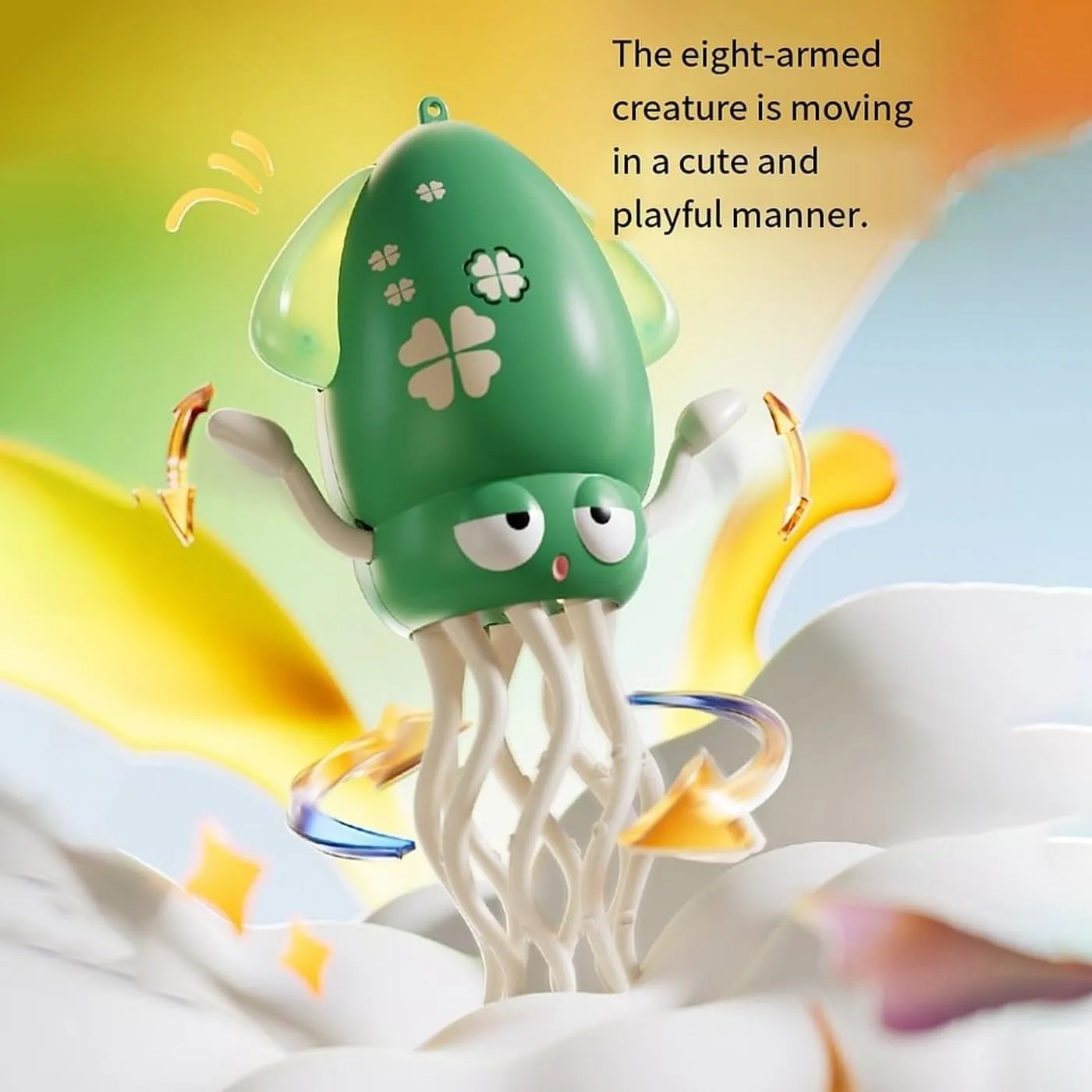 Electric Dancing Wiggly Wonder Octopus Toy, Smart Tentacle Explorer, Squid Toy with Auto Obstacle Avoidance, USB Rechargeable with LED Lights & Music, Interactive Robotic Playful(Yellow Fishing Rod)