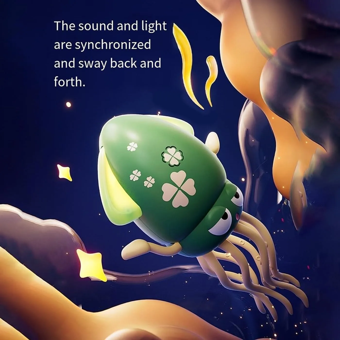 Electric Dancing Wiggly Wonder Octopus Toy, Smart Tentacle Explorer, Squid Toy with Auto Obstacle Avoidance, USB Rechargeable with LED Lights & Music, Interactive Robotic Playful(Yellow Fishing Rod)