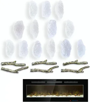 Electric Fireplace Logs for Recessed and Wall Mounted Electric Fireplace, Synthetic Resin Log Branches and Crystal Stones Decoration for Indoor Electric Fireplaces (6pcs logs   13 Crystal Stones)