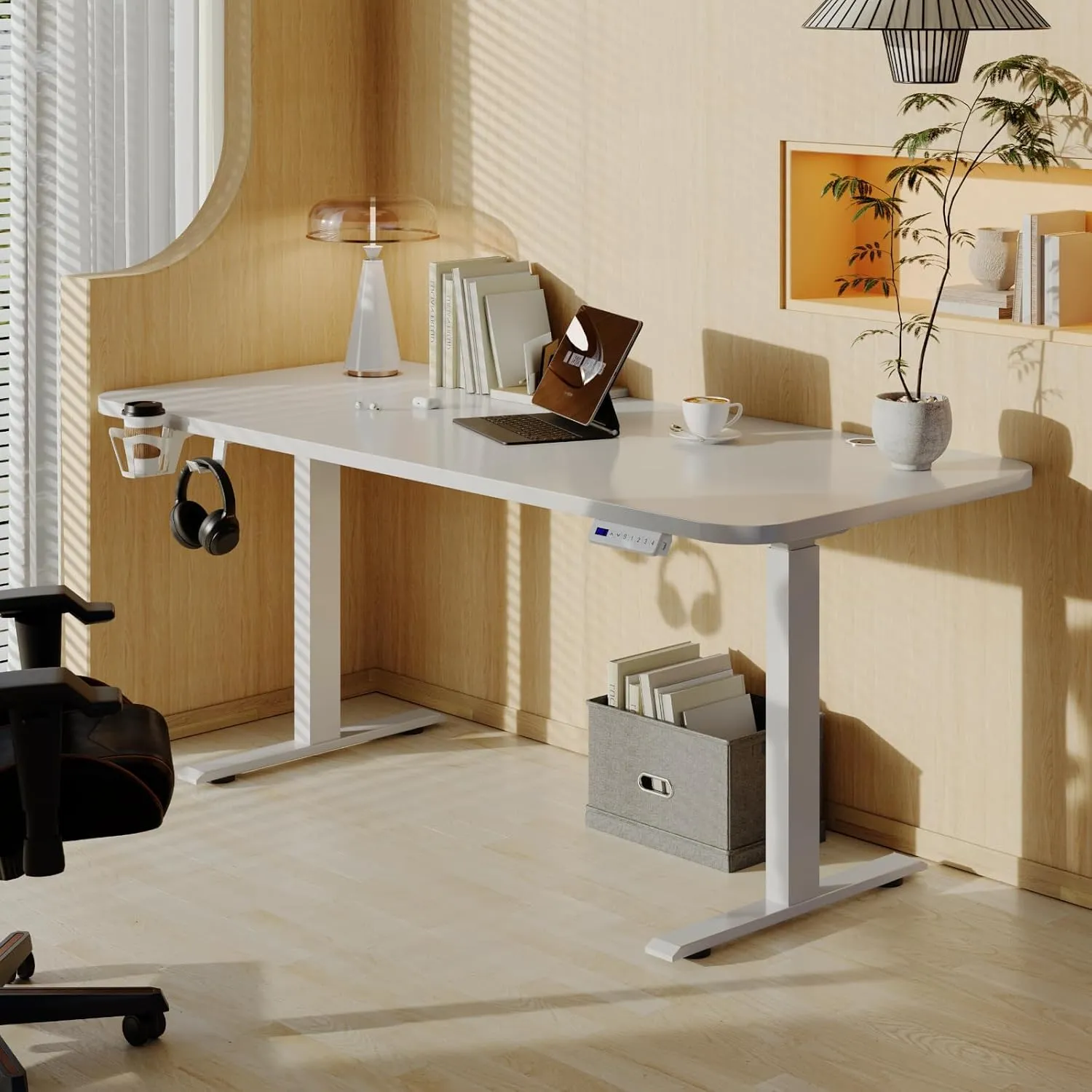 Electronic Standing Desk Height Adjustable Desk for Home Office White (63 Inch)