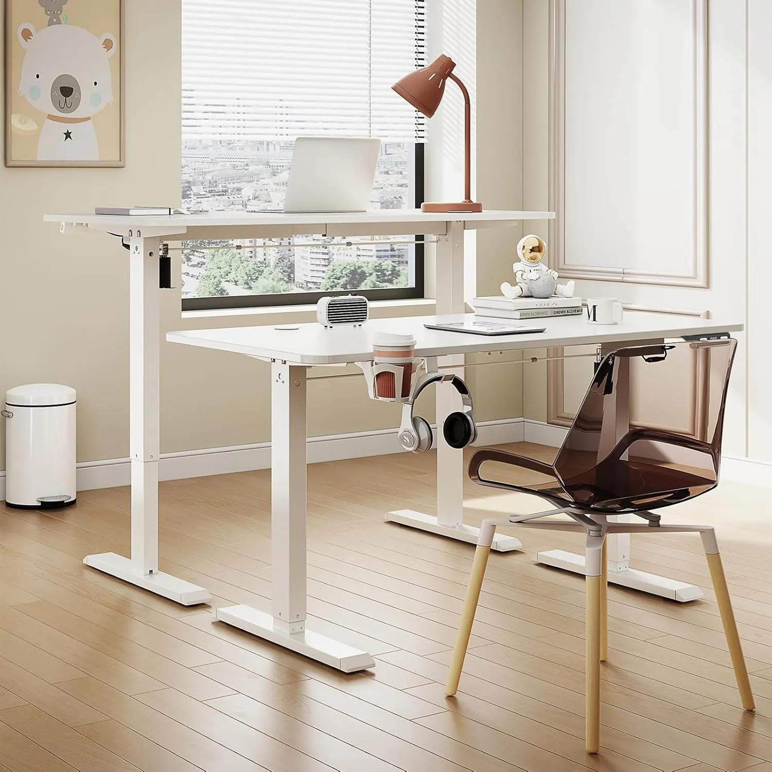 Electronic Standing Desk Height Adjustable Desk for Home Office White (63 Inch)