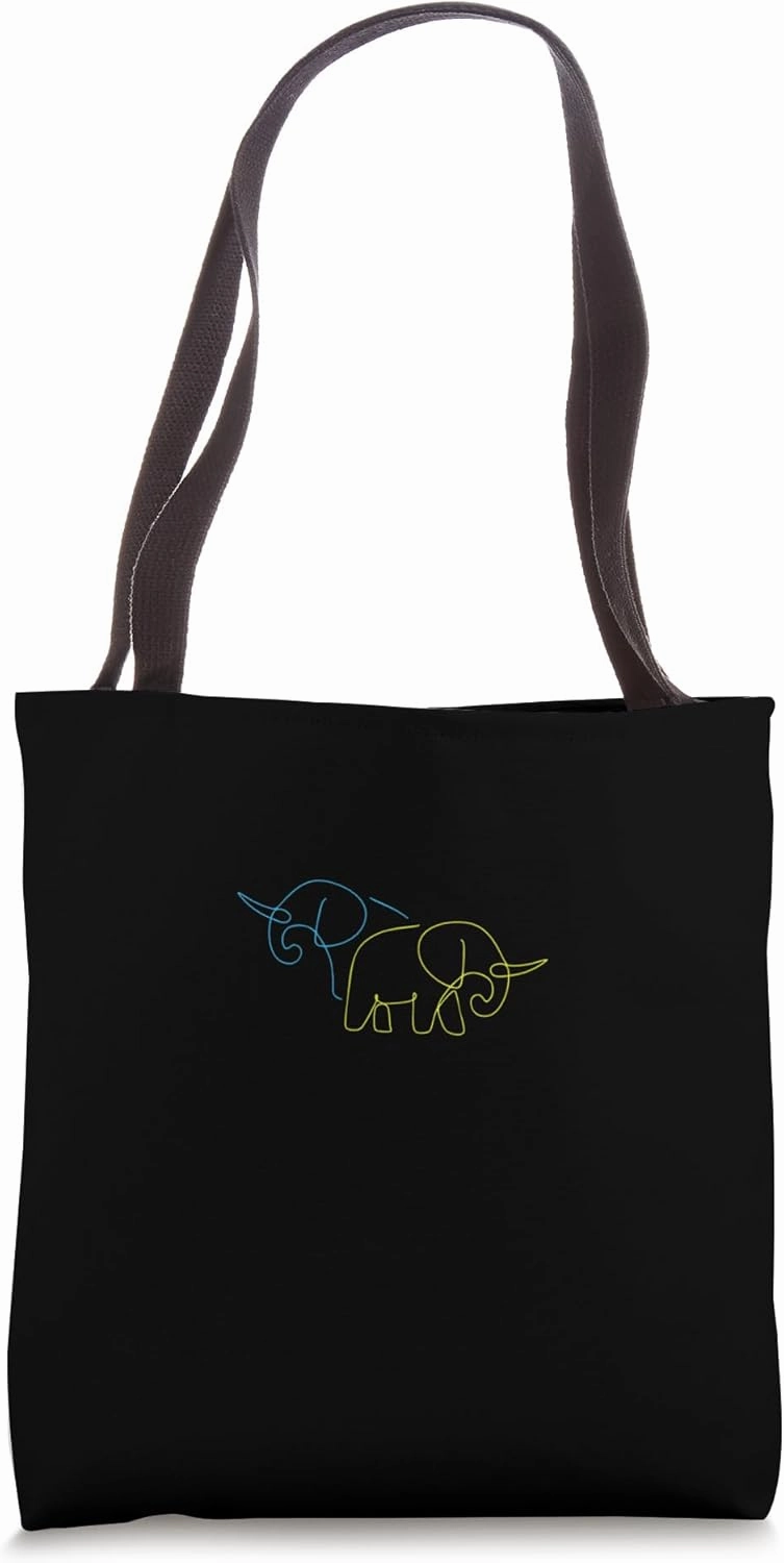 Elephant Line Art Minimalist Wildlife Blue And Yellow Art Tote Bag