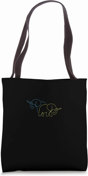 Elephant Line Art Minimalist Wildlife Blue And Yellow Art Tote Bag