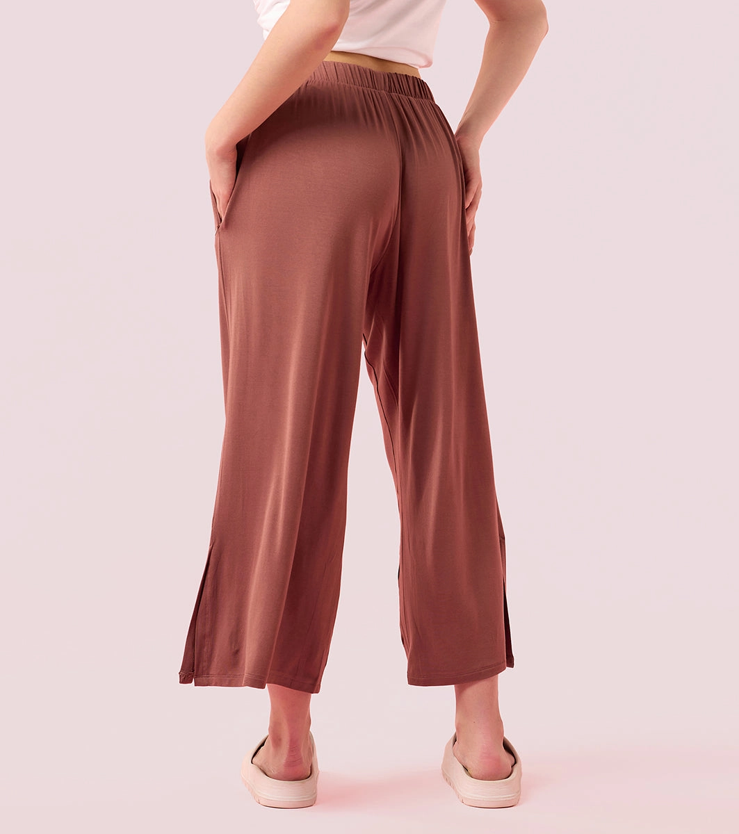 Enamor Essentials E064 Shop In Culotte | Crop Length Culotte With Smart Side Slits - Nutmeg