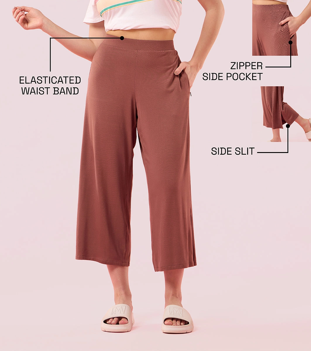 Enamor Essentials E064 Shop In Culotte | Crop Length Culotte With Smart Side Slits - Nutmeg