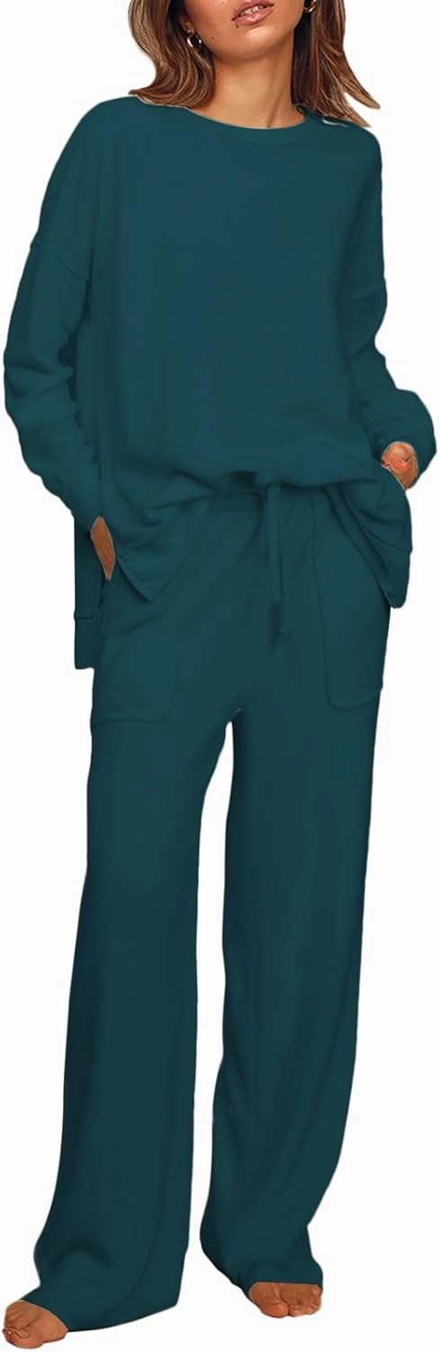 ETCYY NEW Lounge Sets for Women 2 Piece Outfits with Side Split Sweatshirt Tops and Wide Leg Sweatpants