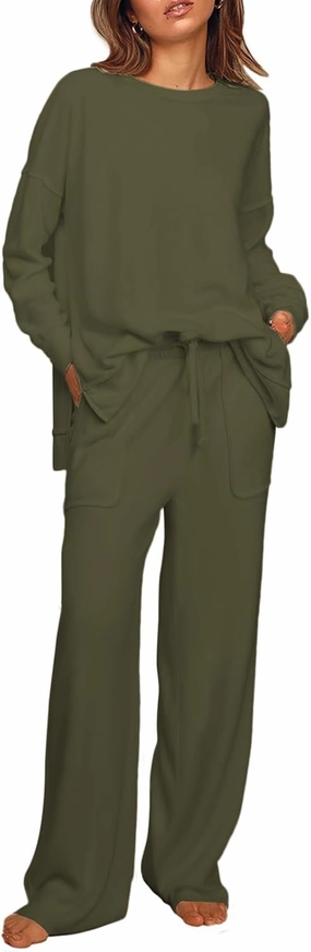 ETCYY NEW Lounge Sets for Women 2 Piece Outfits with Side Split Sweatshirt Tops and Wide Leg Sweatpants