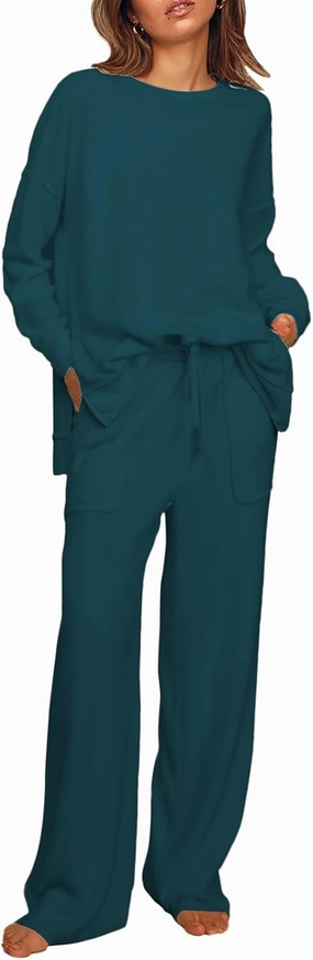 ETCYY NEW Lounge Sets for Women 2 Piece Outfits with Side Split Sweatshirt Tops and Wide Leg Sweatpants