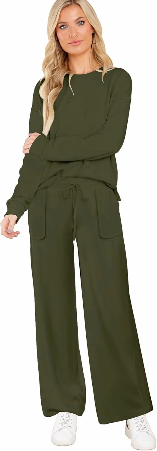 ETCYY NEW Lounge Sets for Women 2 Piece Outfits with Side Split Sweatshirt Tops and Wide Leg Sweatpants