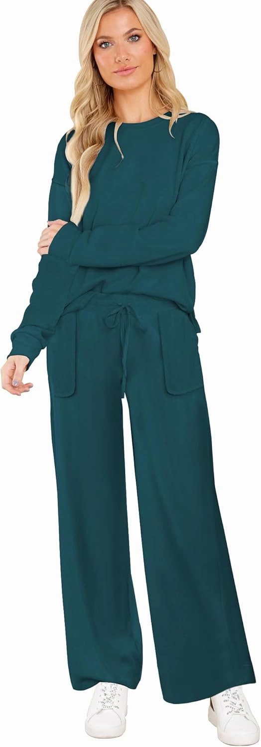 ETCYY NEW Lounge Sets for Women 2 Piece Outfits with Side Split Sweatshirt Tops and Wide Leg Sweatpants