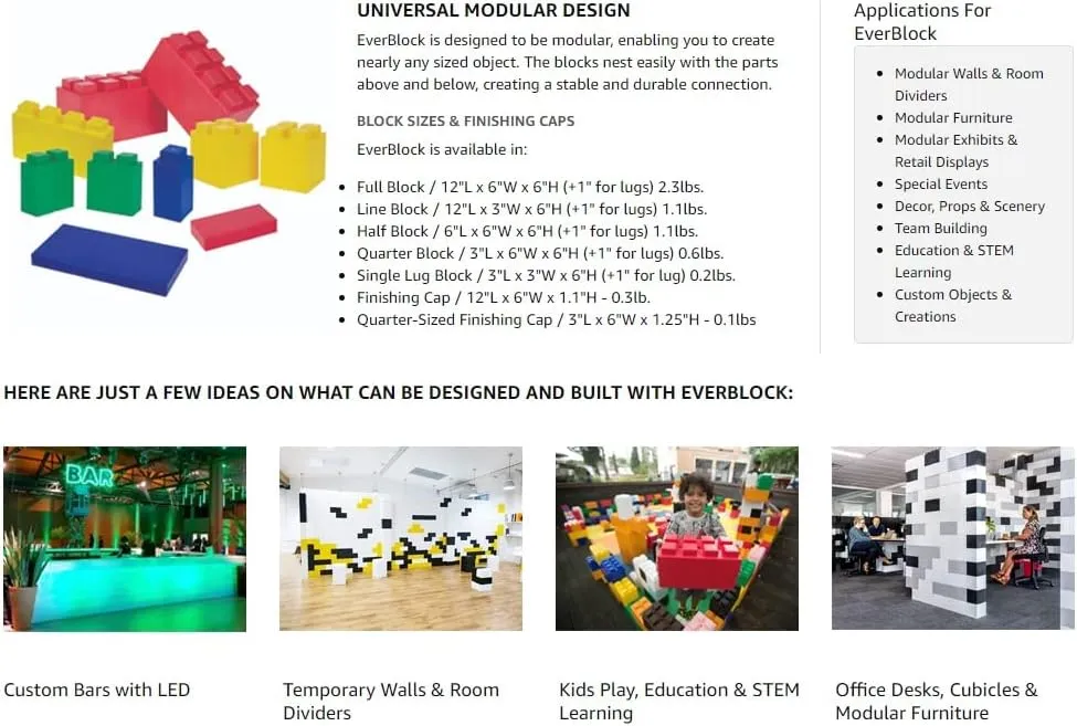 EverBlock Single Color Combo Pack | Giant Building Blocks | Easy to Connect & Reuse | Indoor & Outdoor Use | Build Displays & Structures | White