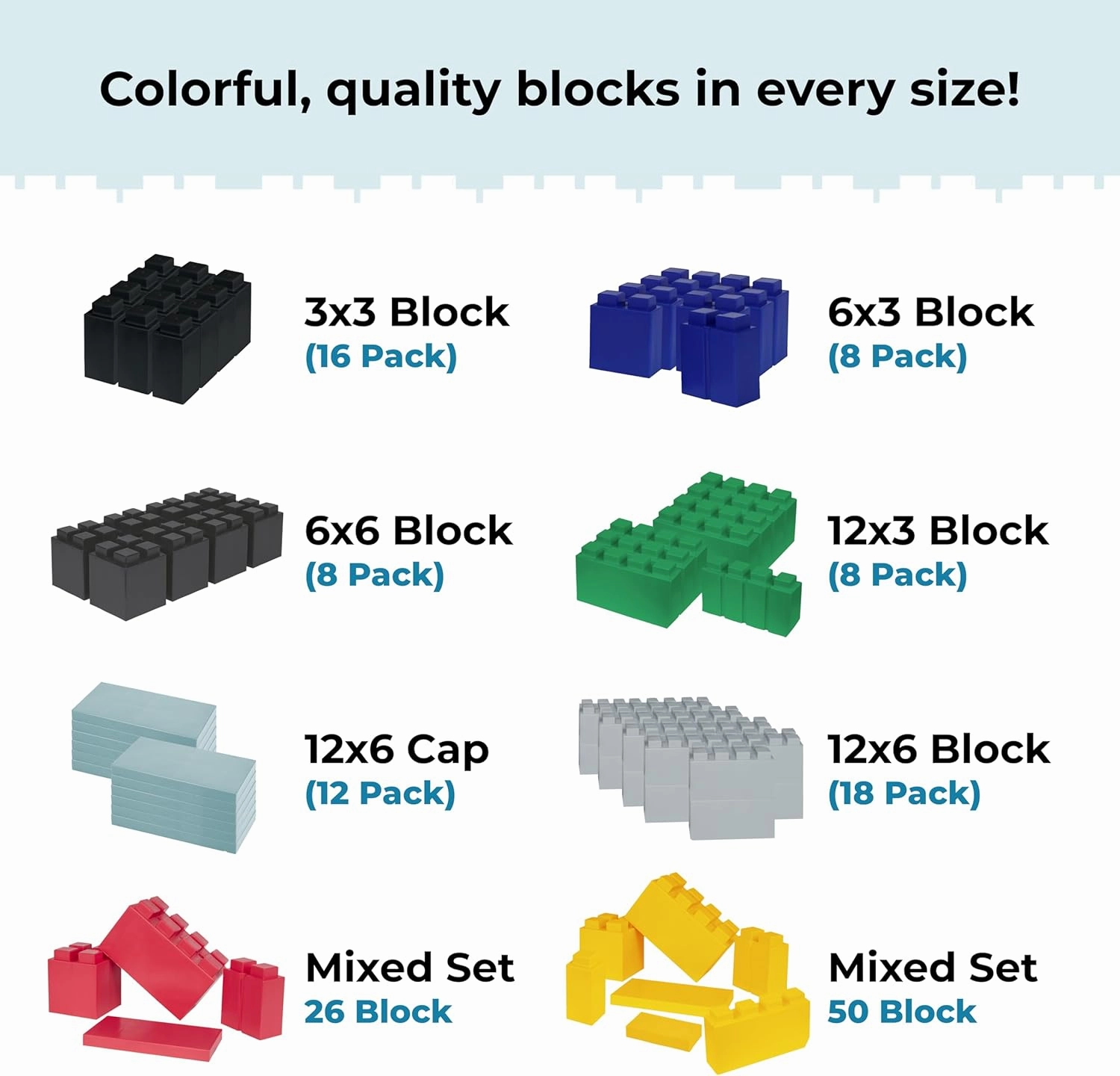EverBlock 12' x 6' Full Size Plastic Modular Bulk Pack | Giant Building Blocks | Easy to Connect & Reuse | Indoor & Outdoor Use | Build Displays & Structures | Light Blue